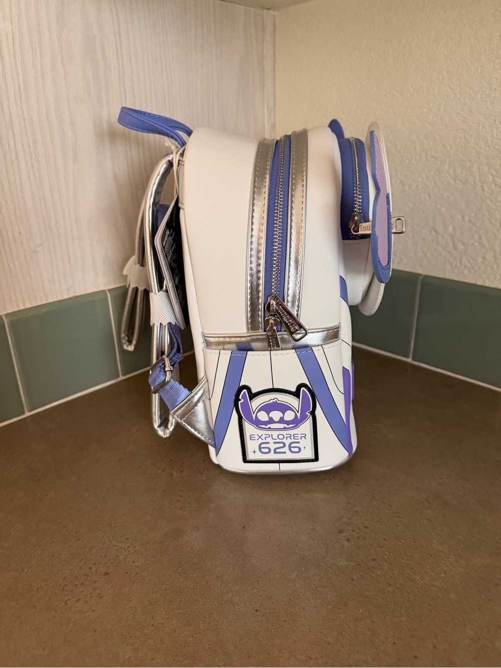 Loungefly Stitch Space Helmet Mini Backpack - White, Blue & Purple - Picture 2 of 4
